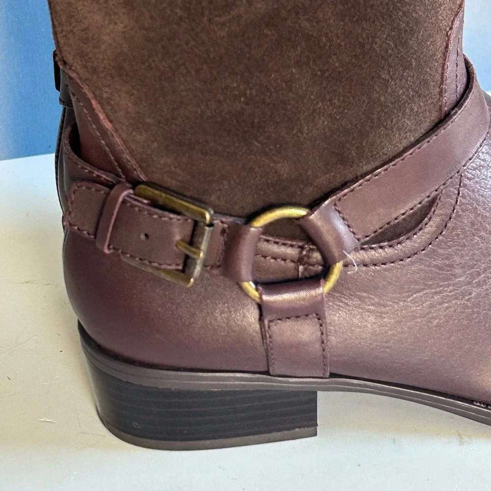 Lauren Ralph Lauren Tall Boots Size 8 Brown Suede Leather Riding Harness